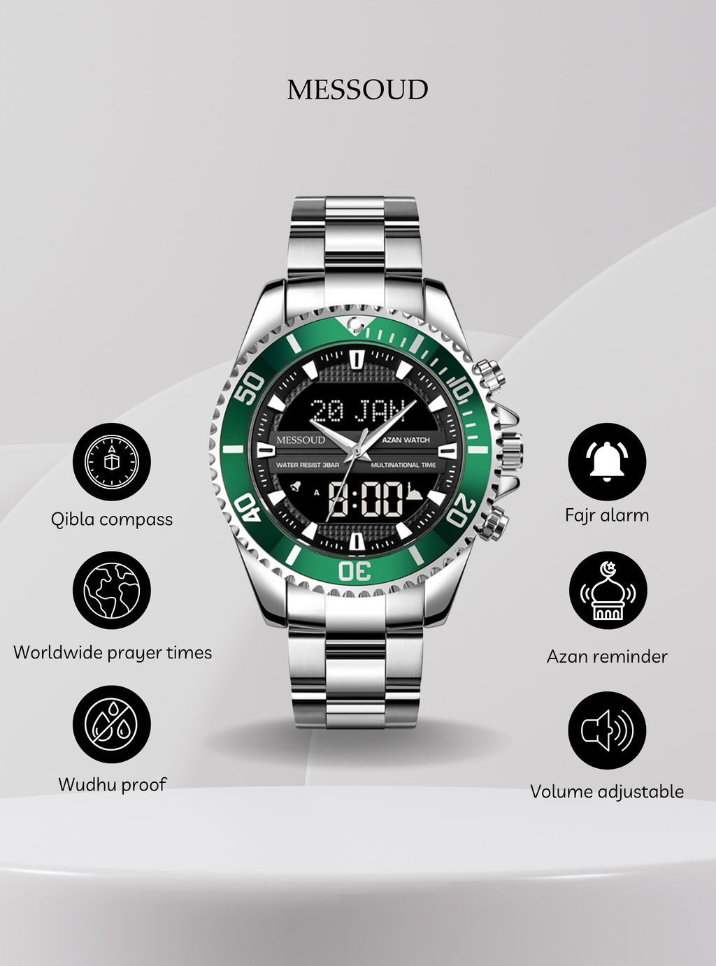 Messoud horloge - Emerald Steel
